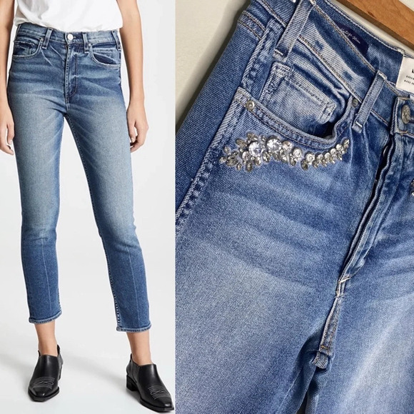 ✨NWT McGuire Rhinestone Gem Embellished Pocket Vintage Slim Jeans Size 27 - Picture 1 of 10